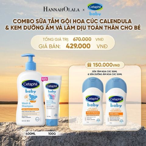  COMBO SỮA TẮM GỘI DỊU LÀNH CHO BÉ CETAPHIL BABY WASH & SHAMPOO VỚI HOA CÚC HỮU CƠ 400ML & KEM LÀM DỊU VÀ DƯỠNG ẨM CHO BÉ CETAPHIL BABY SOOTHING & MOISTURISING CREAM 100G DEAL 11: - B589 