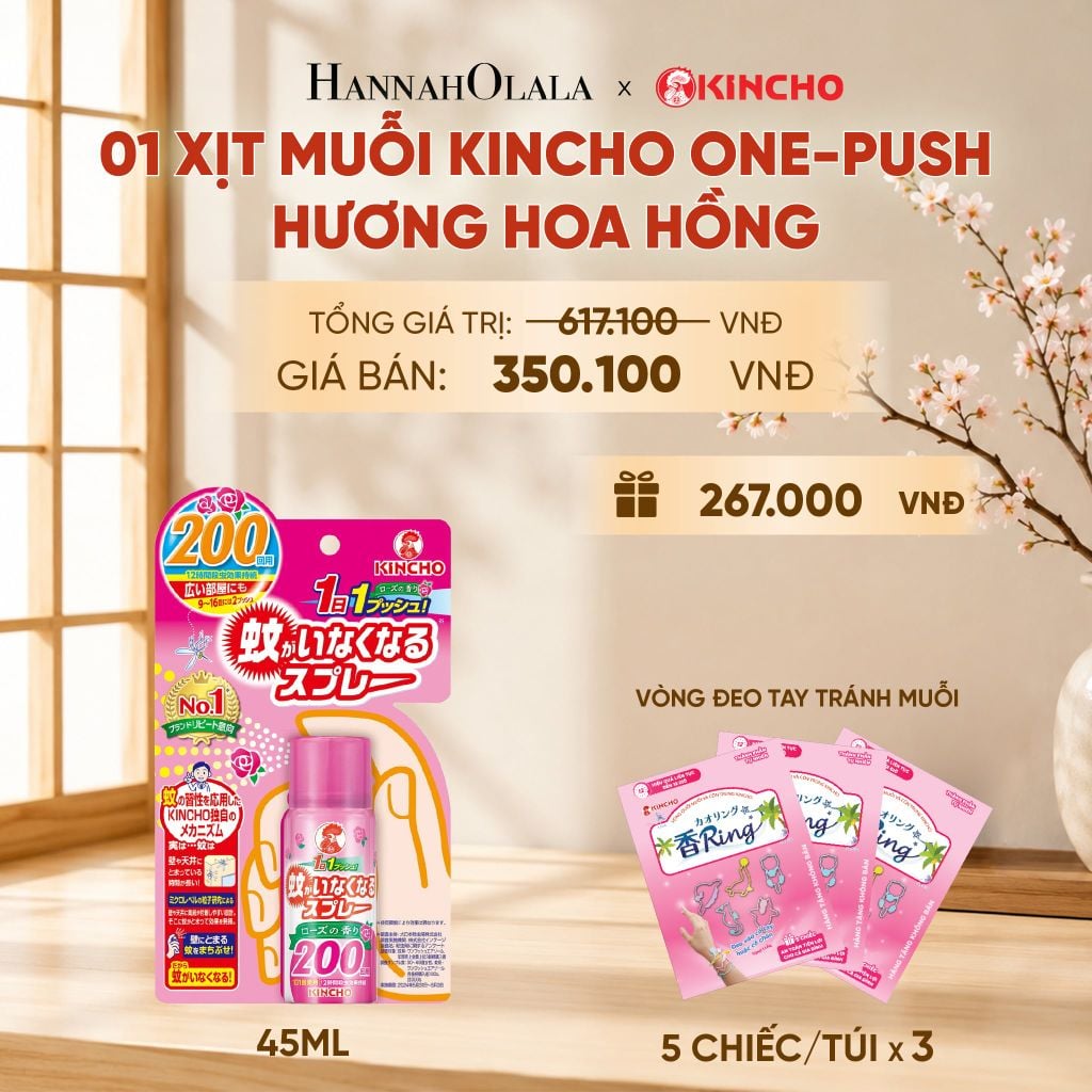  XỊT MUỖI KINCHO ONE-PUSH HƯƠNG HOA HỒNG - B105 