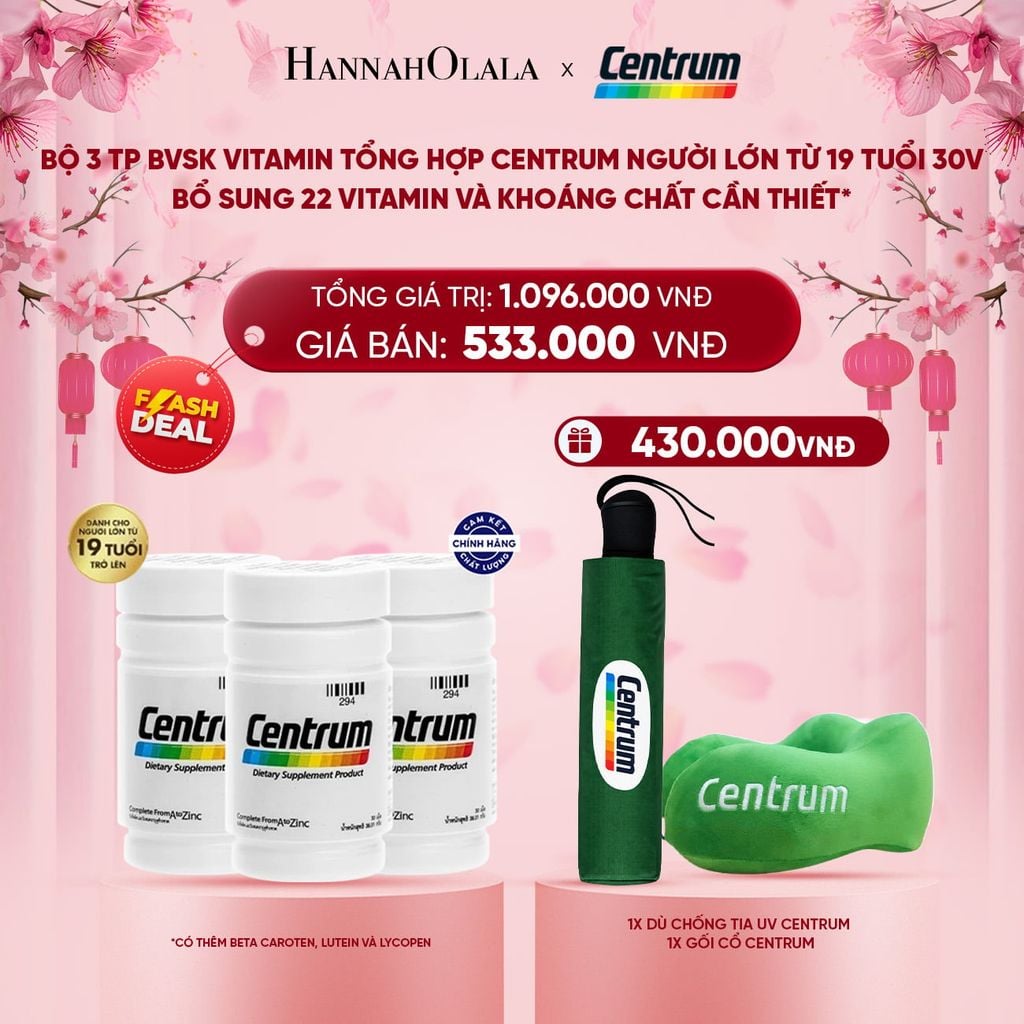  DEAL 11: [FLASH DEAL] BỘ 3 TP BVSK VITAMIN TỔNG HỢP CENTRUM NGƯỜI LỚN TỪ 19 TUỔI 30V BỔ SUNG HƠN 20 VITAMIN & KHOÁNG CHẤT GIÚP BẠN LUÔN ĐỦ CHẤT 