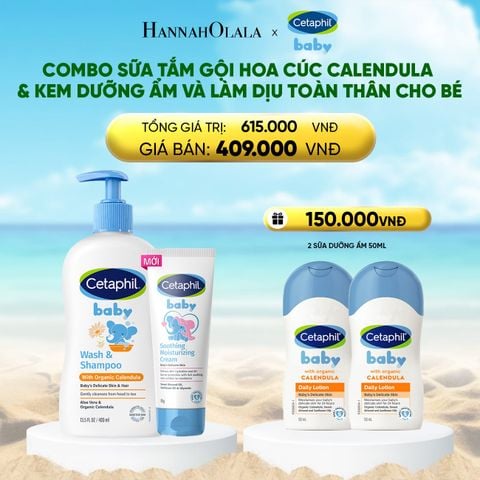  A1437_DEAL 11: COMBO SỮA TẮM GỘI DỊU LÀNH CHO BÉ CETAPHIL BABY WASH & SHAMPOO VỚI HOA CÚC HỮU CƠ 400ML & KEM LÀM DỊU VÀ DƯỠNG ẨM CHO BÉ CETAPHIL BABY SOOTHING & MOISTURISING CREAM 100G 