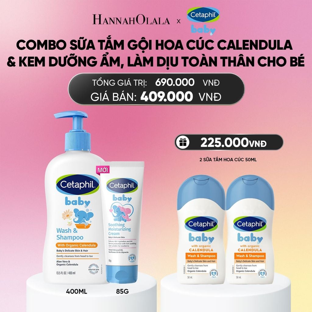  DEAL 11: COMBO SỮA TẮM GỘI DỊU LÀNH CHO BÉ CETAPHIL BABY WASH & SHAMPOO VỚI HOA CÚC HỮU CƠ 400ML & KEM LÀM DỊU VÀ DƯỠNG ẨM CHO BÉ CETAPHIL BABY SOOTHING & MOISTURISING CREAM 100G_A1928 