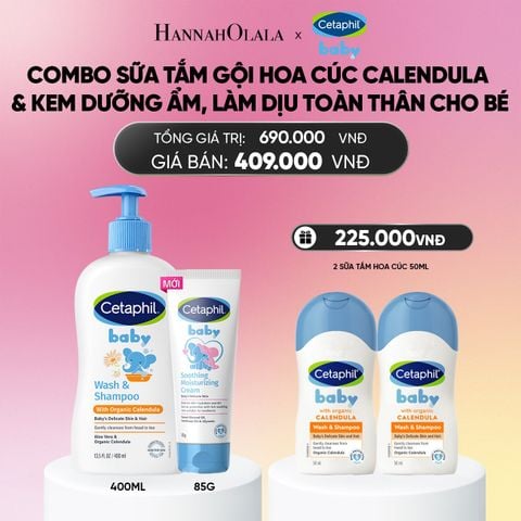  DEAL 11: COMBO SỮA TẮM GỘI DỊU LÀNH CHO BÉ CETAPHIL BABY WASH & SHAMPOO VỚI HOA CÚC HỮU CƠ 400ML & KEM LÀM DỊU VÀ DƯỠNG ẨM CHO BÉ CETAPHIL BABY SOOTHING & MOISTURISING CREAM 100G_A1928 