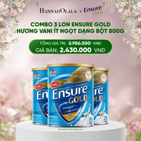  DEAL 8: COMBO 3 LON ENSURE GOLD HƯƠNG VANI ÍT NGỌT DẠNG BỘT 800G 