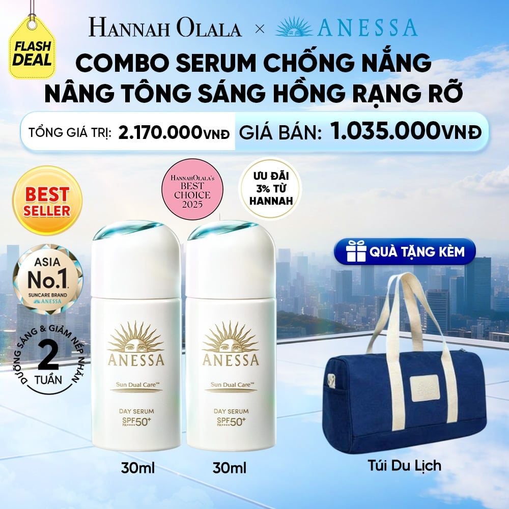  [FLASHSALE] COMBO SERUM CHỐNG NẮNG DƯỠNG DA NÂNG TÔNG NGĂN NGỪA LÃO HÓA ANESSA DAY SERUM SPF50+ PA++++ 30MLX2 - DEAL 11 