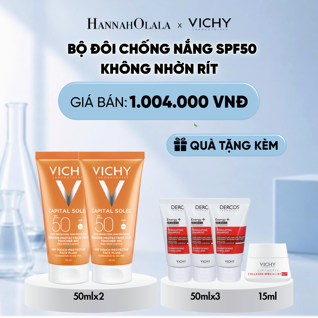  BỘ ĐÔI CHỐNG NẮNG VICHY CAPITAL SOLEIL DRY TOUCH FACE FLUID SPF50 KHÔNG NHỜN RÍT 50ML DEAL 11 