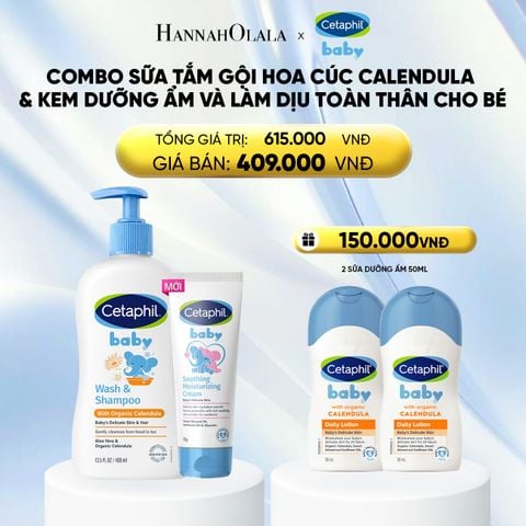  COMBO SỮA TẮM GỘI DỊU LÀNH CHO BÉ CETAPHIL BABY WASH & SHAMPOO VỚI HOA CÚC HỮU CƠ 400ML & KEM LÀM DỊU VÀ DƯỠNG ẨM CHO BÉ CETAPHIL BABY SOOTHING & MOISTURISING CREAM 100G - DEAL 11: 