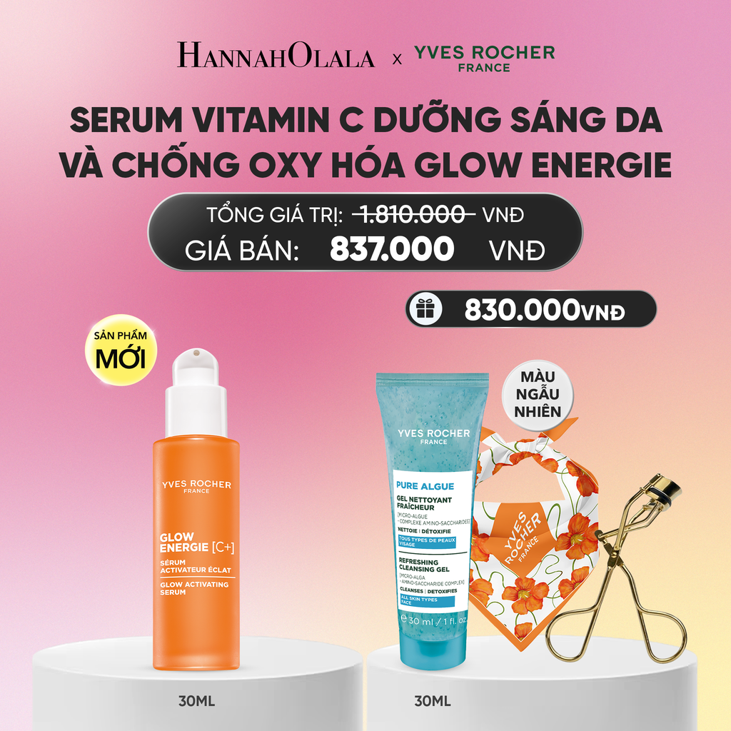  MỚI - SERUM VITAMIN C DƯỠNG SÁNG DA VÀ CHỐNG OXY HÓA GLOW ENERGIE TẶNG MINI SỮA RỬA MẶT + KHĂN BANDANA + KẸP MI TRANG ĐIỂM_A57 