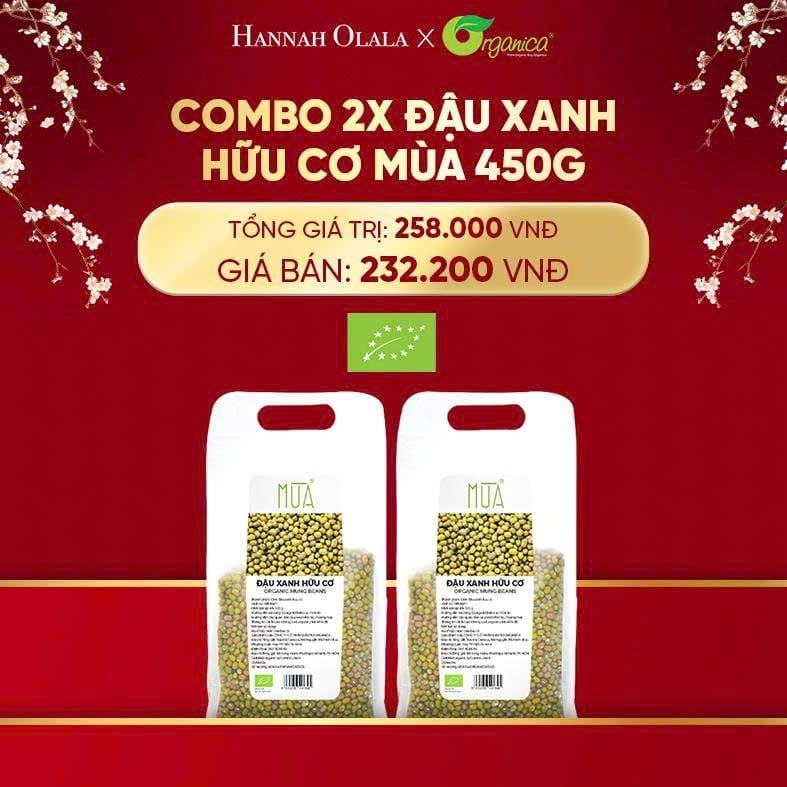  DEAL 11: COMBO 2 X ĐẬU XANH HỮU CƠ MÙA 450G 