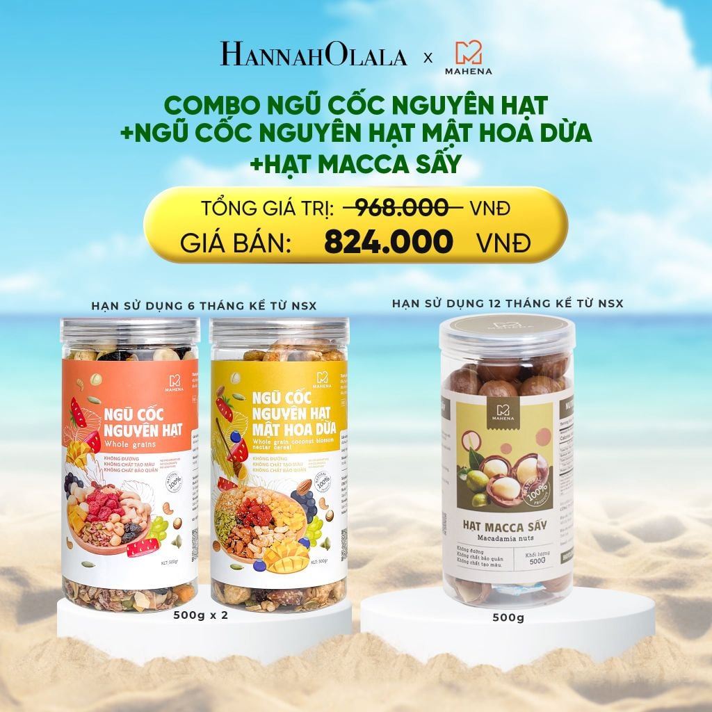  DEAL 11: COMBO NGŨ CỐC NGUYÊN HẠT 500G + NGŨ CỐC NGUYÊN HẠT MẬT HOA DỪA 500G + MACCA SẤY 500G 