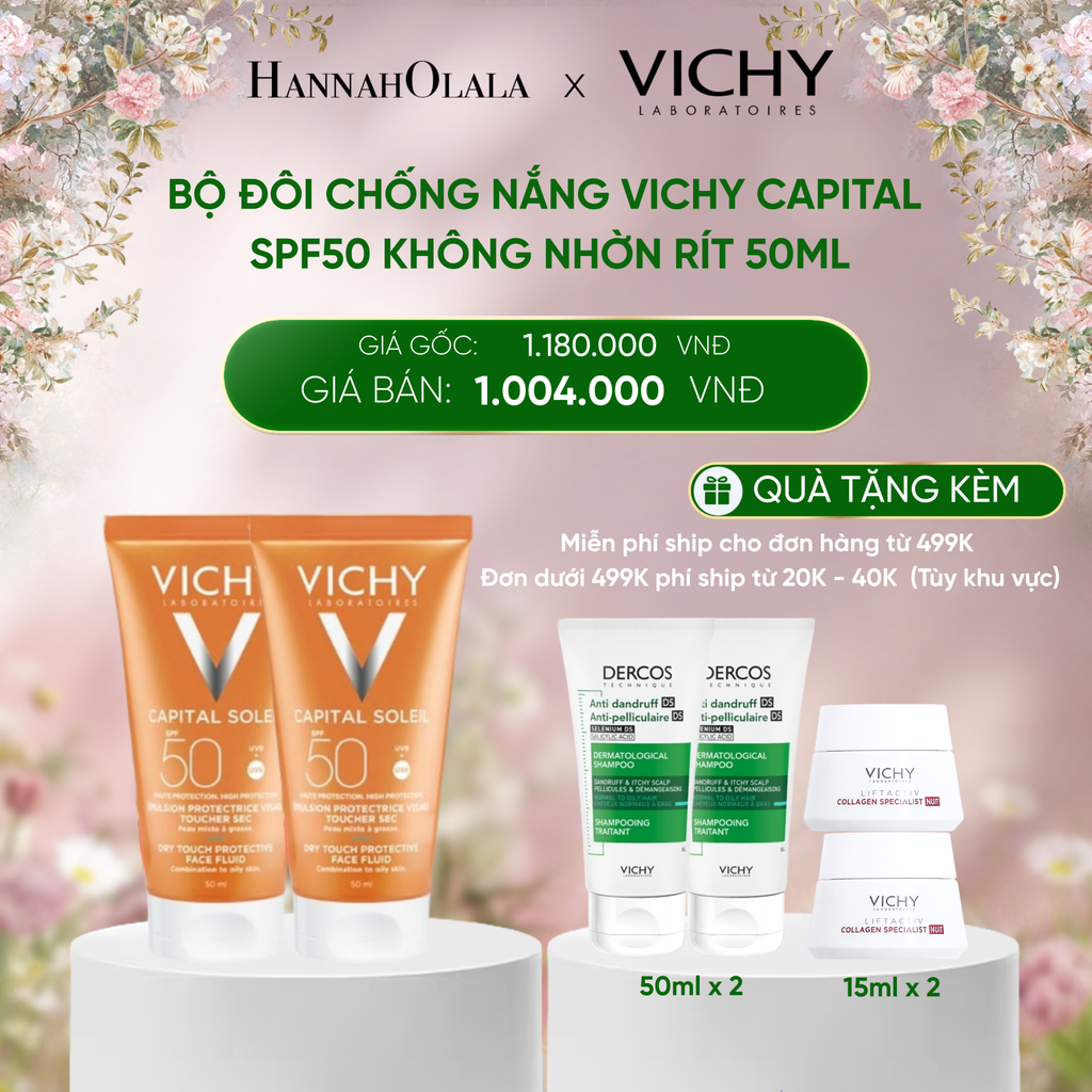  DEAL 11 BỘ ĐÔI CHỐNG NẮNG VICHY CAPITAL SOLEIL DRY TOUCH FACE FLUID SPF50 KHÔNG NHỜN RÍT 50ML 