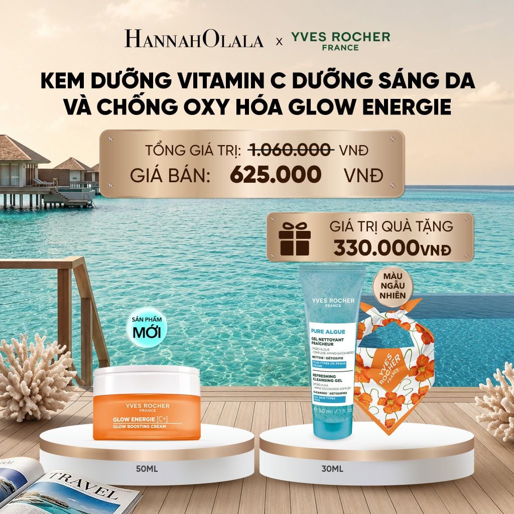 [SẢN PHẨM MỚI] KEM DƯỠNG VITAMIN C DƯỠNG SÁNG DA VÀ CHỐNG OXY HÓA GLOW ENERGIE TẶNG MINI SỮA RỬA MẶT + KHĂN BANDANA_ D1651 