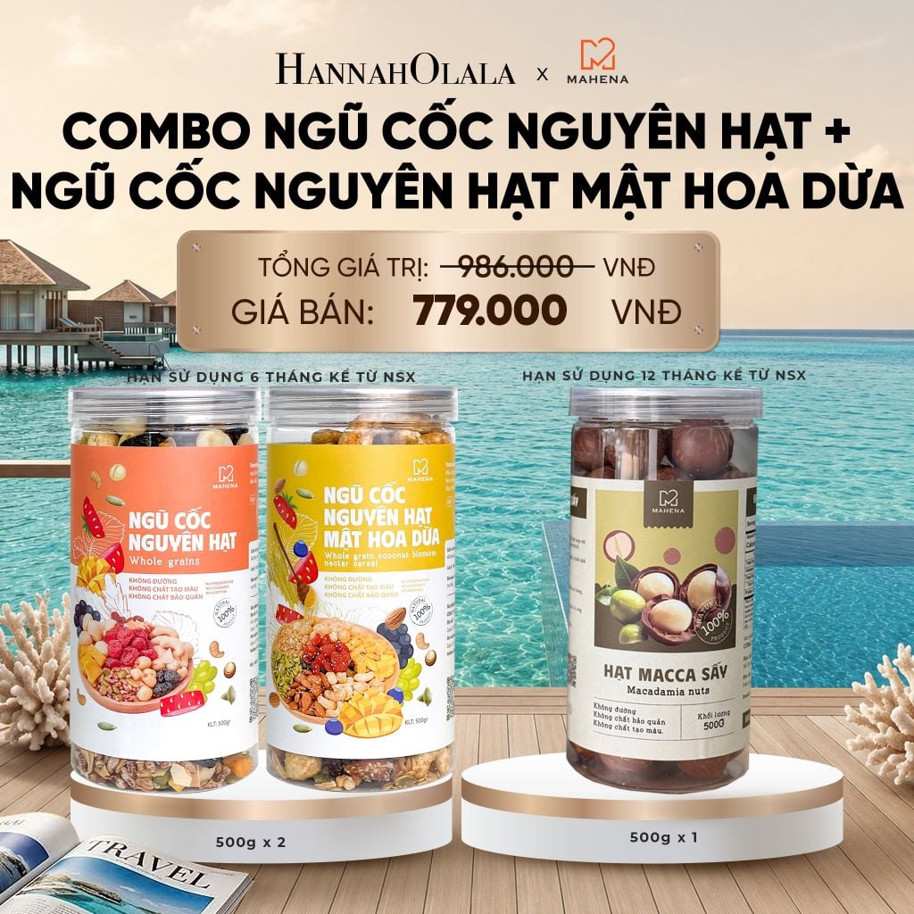  DEAL 11: COMBO NGŨ CỐC NGUYÊN HẠT 500G + NGŨ CỐC NGUYÊN HẠT MẬT HOA DỪA 500G + MACCA SẤY 500G_ D398 
