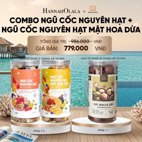  DEAL 11: COMBO NGŨ CỐC NGUYÊN HẠT 500G + NGŨ CỐC NGUYÊN HẠT MẬT HOA DỪA 500G + MACCA SẤY 500G_ D398 