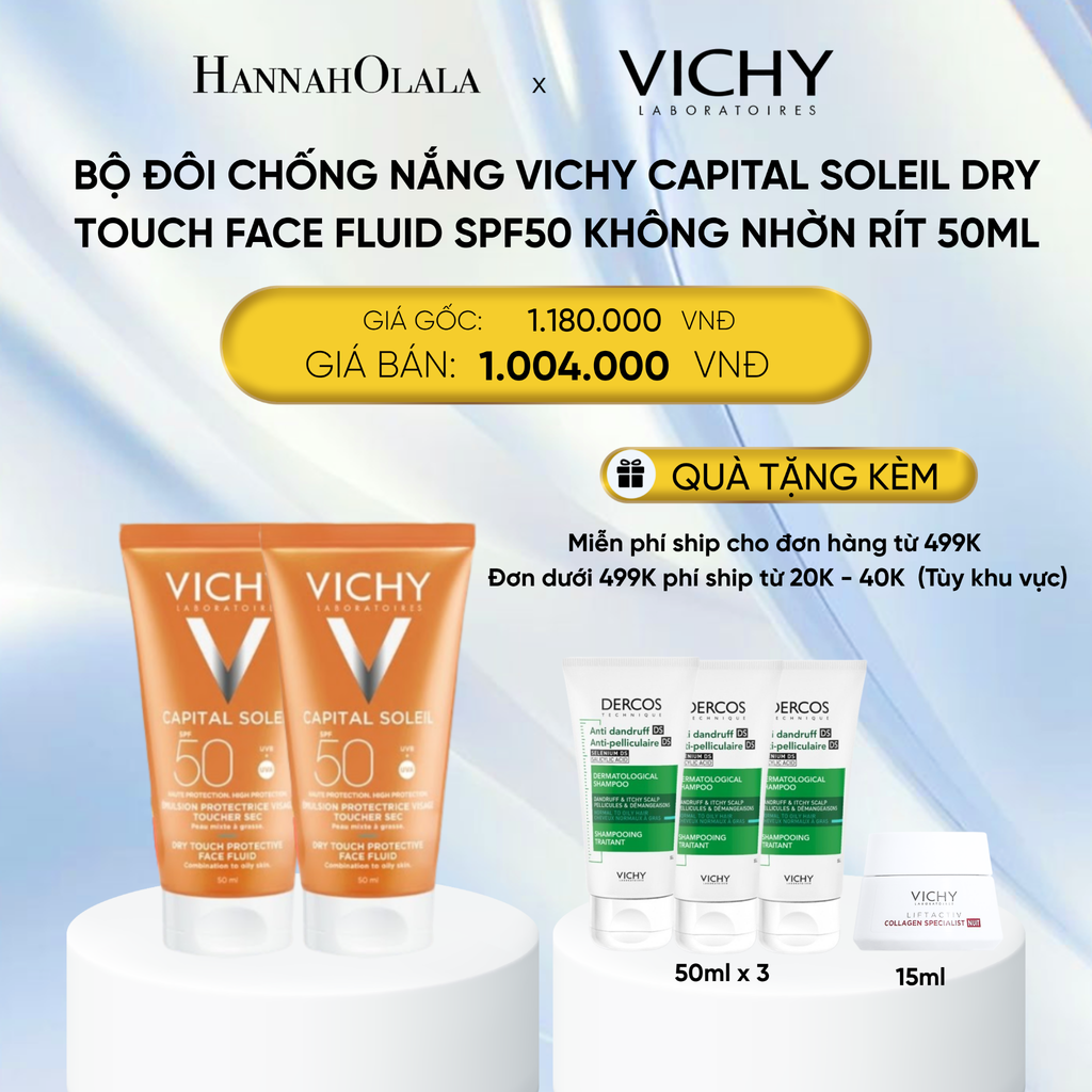  DEAL 11 BỘ ĐÔI CHỐNG NẮNG VICHY CAPITAL SOLEIL DRY TOUCH FACE FLUID SPF50 KHÔNG NHỜN RÍT 50ML 