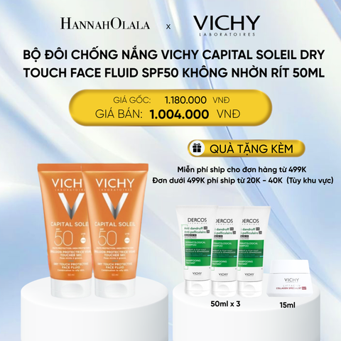  DEAL 11 BỘ ĐÔI CHỐNG NẮNG VICHY CAPITAL SOLEIL DRY TOUCH FACE FLUID SPF50 KHÔNG NHỜN RÍT 50ML 