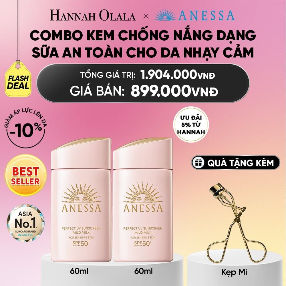  [FLASHSALE] COMBO SỮA CHỐNG NẮNG DƯỠNG DA DỊU NHẸ AN TOÀN CHO DA NHẠY CẢM VÀ TRẺ EM ANESSA MILD MILK SPF50+ PA++++ 60MLX2 - DEAL 12.1 