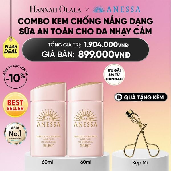  [FLASHSALE] COMBO SỮA CHỐNG NẮNG DƯỠNG DA DỊU NHẸ AN TOÀN CHO DA NHẠY CẢM VÀ TRẺ EM ANESSA MILD MILK SPF50+ PA++++ 60MLX2 - DEAL 12.1 
