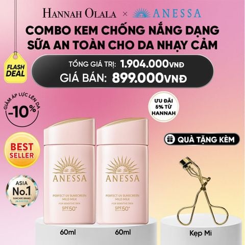  [FLASHSALE] COMBO SỮA CHỐNG NẮNG DƯỠNG DA DỊU NHẸ AN TOÀN CHO DA NHẠY CẢM VÀ TRẺ EM ANESSA MILD MILK SPF50+ PA++++ 60MLX2 - DEAL 12.1 