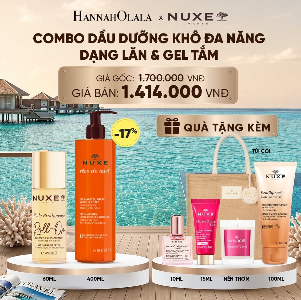 COMBO DẦU DƯỠNG KHÔ ĐA NĂNG DẠNG LĂN 60ML & GEL TẮM 400ML(CHỌN HƯƠNG) 