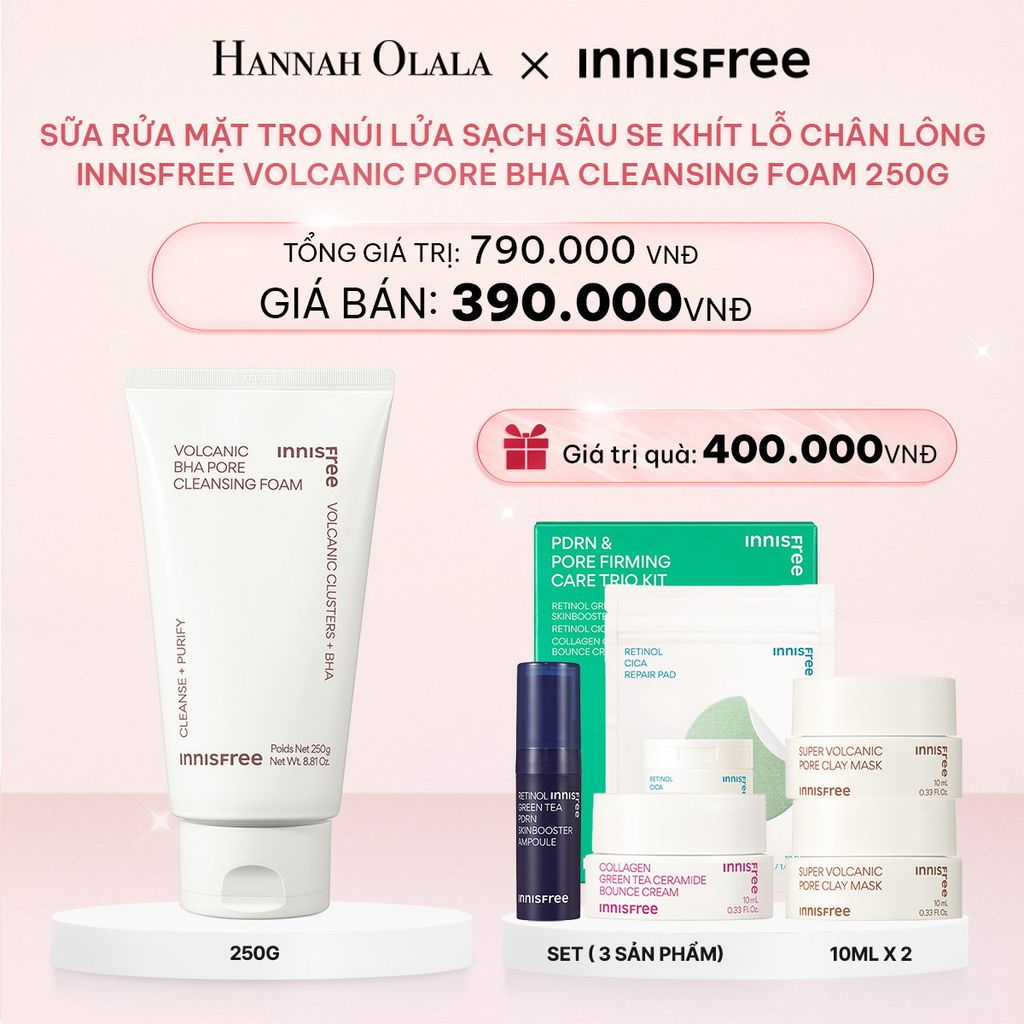  E133_DEAL 17: SỮA RỬA MẶT TRO NÚI LỬA SẠCH SÂU SE KHÍT LỖ CHÂN LÔNG INNISFREE VOLCANIC PORE BHA CLEANSING FOAM 250G 