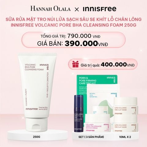  E133_DEAL 17: SỮA RỬA MẶT TRO NÚI LỬA SẠCH SÂU SE KHÍT LỖ CHÂN LÔNG INNISFREE VOLCANIC PORE BHA CLEANSING FOAM 250G 