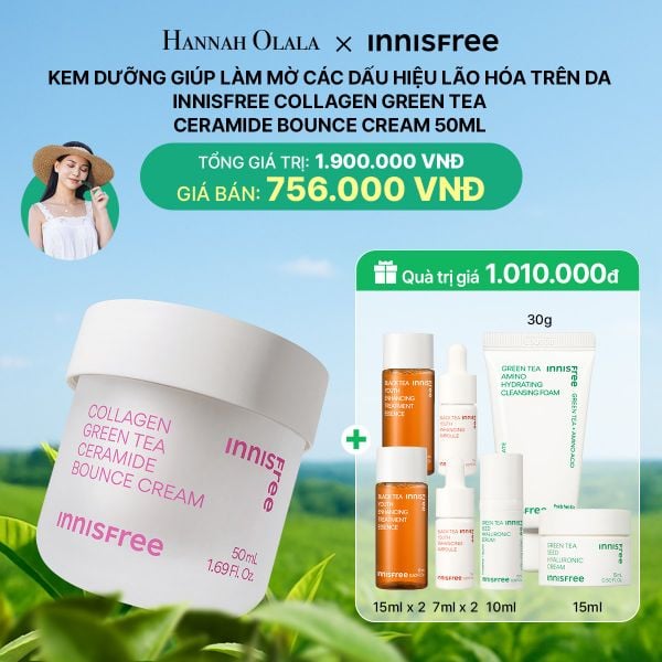  DEAL 12: KEM DƯỠNG GIÚP LÀM MỜ CÁC DẤU HIỆU LÃO HÓA TRÊN DA INNISFREE COLLAGEN GREEN TEA CERAMIDE BOUNCE CREAM 50ML 