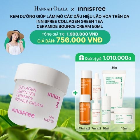  DEAL 12: KEM DƯỠNG GIÚP LÀM MỜ CÁC DẤU HIỆU LÃO HÓA TRÊN DA INNISFREE COLLAGEN GREEN TEA CERAMIDE BOUNCE CREAM 50ML 