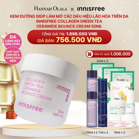  DEAL 12: KEM DƯỠNG GIÚP LÀM MỜ CÁC DẤU HIỆU LÃO HÓA TRÊN DA INNISFREE COLLAGEN GREEN TEA CERAMIDE BOUNCE CREAM 50ML 