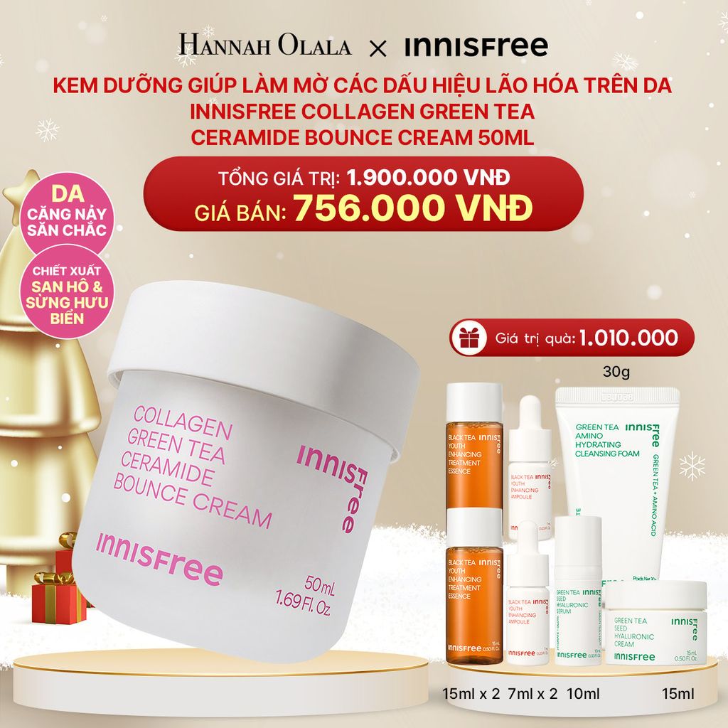  DEAL 12: KEM DƯỠNG GIÚP LÀM MỜ CÁC DẤU HIỆU LÃO HÓA TRÊN DA INNISFREE COLLAGEN GREEN TEA CERAMIDE BOUNCE CREAM 50ML 