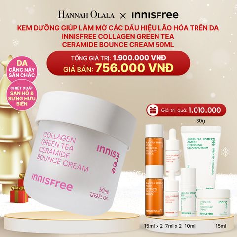  DEAL 12: KEM DƯỠNG GIÚP LÀM MỜ CÁC DẤU HIỆU LÃO HÓA TRÊN DA INNISFREE COLLAGEN GREEN TEA CERAMIDE BOUNCE CREAM 50ML 