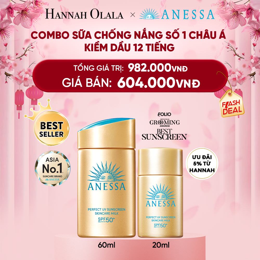  DEAL 12: COMBO SỮA CHỐNG NẮNG DƯỠNG DA KIỀM DẦU BẢO VỆ HOÀN HẢO ANESSA GOLD MILK SPF50+ PA++++ 60ML + 20ML 