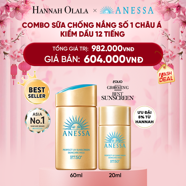  A1089_DEAL 12: COMBO KEM CHỐNG NẮNG DẠNG SỮA DƯỠNG DA KIỀM DẦU BẢO VỆ HOÀN HẢO ANESSA GOLD MILK SPF50+ PA++++ 60ML + 20ML 
