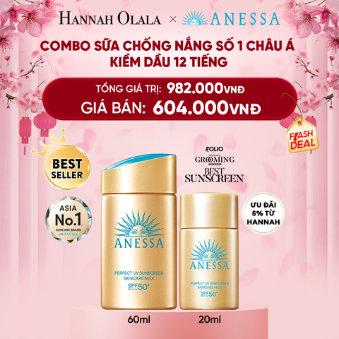  DEAL 12: COMBO SỮA CHỐNG NẮNG DƯỠNG DA KIỀM DẦU BẢO VỆ HOÀN HẢO ANESSA GOLD MILK SPF50+ PA++++ 60ML + 20ML 