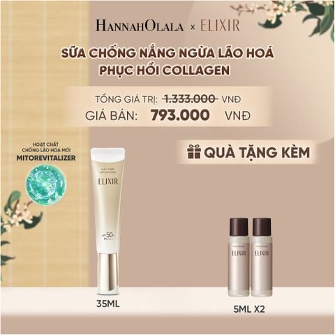  [THẾ HỆ MỚI] KEM CHỐNG NẮNG DẠNG SỮA PHỤC HỒI COLLAGEN TỪ CẤP ĐỘ TẾ BÀO ELIXIR DAY CARE REVOLUTION SPF50+ 35ML - DEAL 18 - A1271 