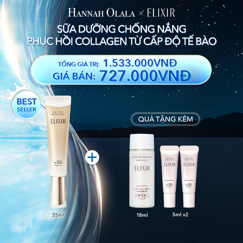  A44_DEAL 12 BACK-UP: SỮA CHỐNG NẮNG PHỤC HỒI COLLAGEN TỪ CẤP ĐỘ TẾ BÀO ELIXIR DAY CARE REVOLUTION SPF50+ 35ML 