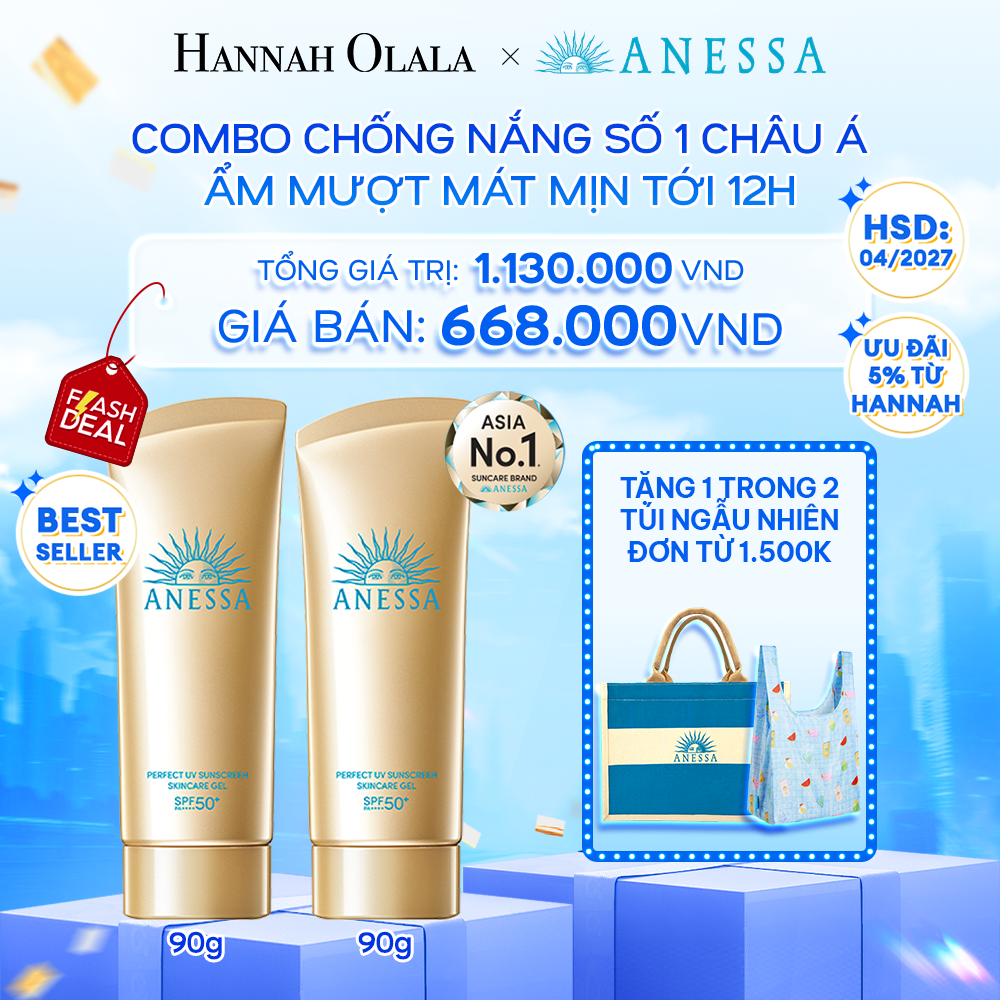  A3: DEAL 11: COMBO GEL CHỐNG NẮNG DƯỠNG DA DƯỠNG ẨM BẢO VỆ HOÀN HẢO ANESSA GOLD GEL SPF50+ PA++++ 90GX2
HSD: 1/4/2027 