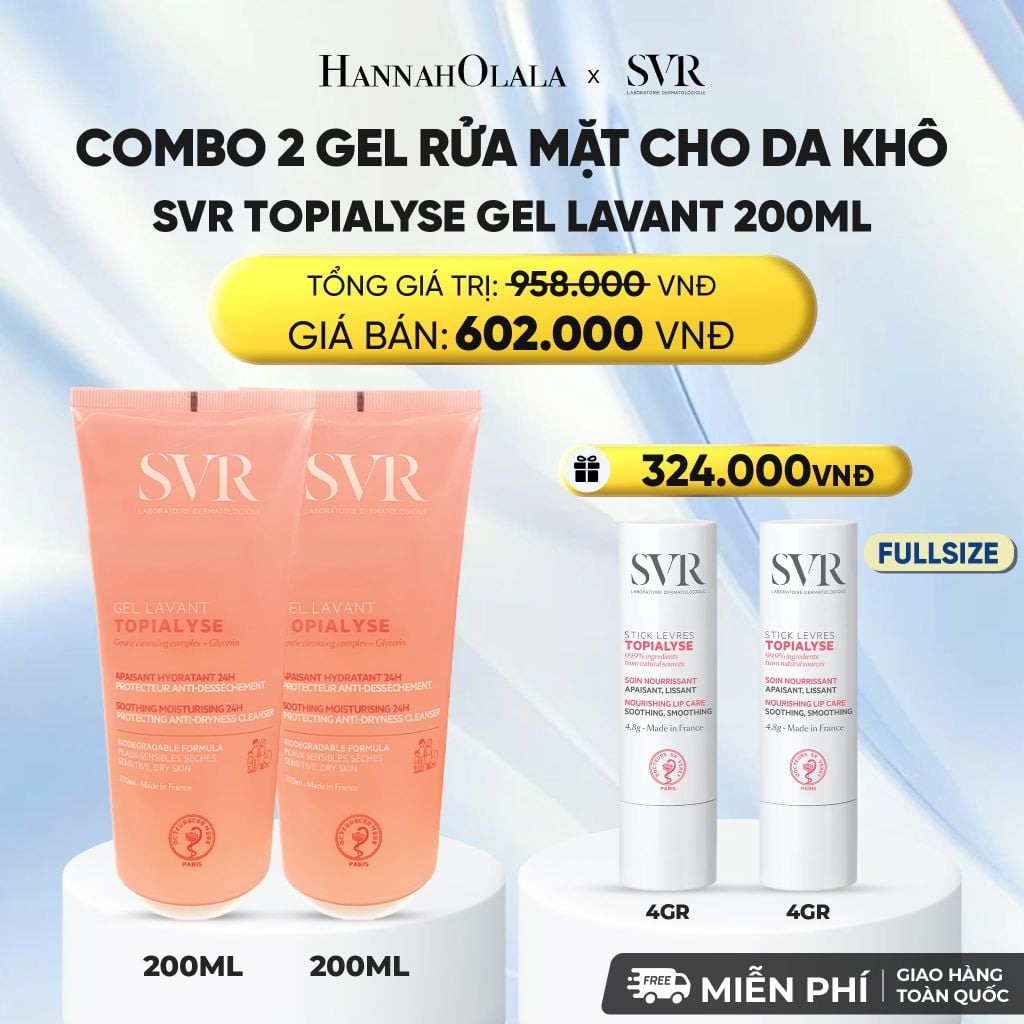  COMBO 2 GEL RỬA MẶT DÀNH CHO DA KHÔ SVR TOPIALYSE GEL LAVANT 200ML - DEAL 12 