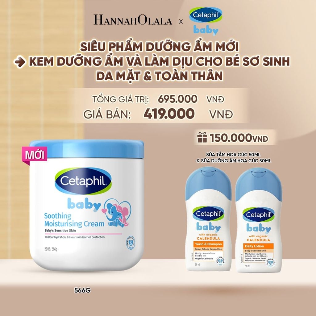  [MỚI] KEM LÀM DỊU VÀ DƯỠNG ẨM CHO BÉ CETAPHIL BABY SOOTHING & MOISTURISING CREAM HŨ 566G DEAL 12: - A1191 