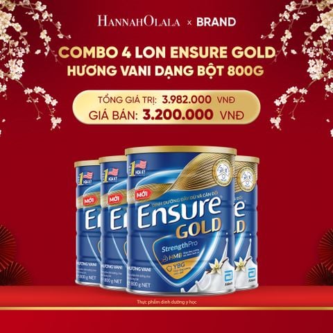  A31_DEAL 12: COMBO 4 LON ENSURE GOLD HƯƠNG VANI DẠNG BỘT 800G 