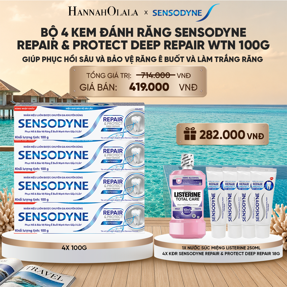  BỘ 4 KEM ĐÁNH RĂNG SENSODYNE REPAIR & PROTECT DEEP REPAIR WTN 100G GIÚP PHỤC HỒI SÂU VÀ BẢO VỆ RĂNG Ê BUỐT_ D936 
