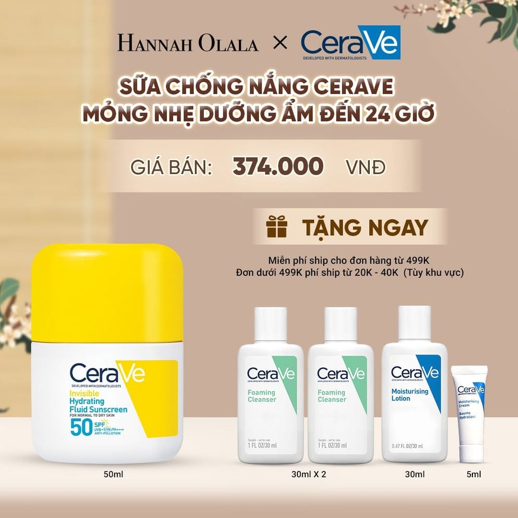  [MỚI] SỮA CHỐNG NẮNG CERAVE MỎNG NHẸ DƯỠNG ẨM ĐẾN 24 GIỜ - A922 