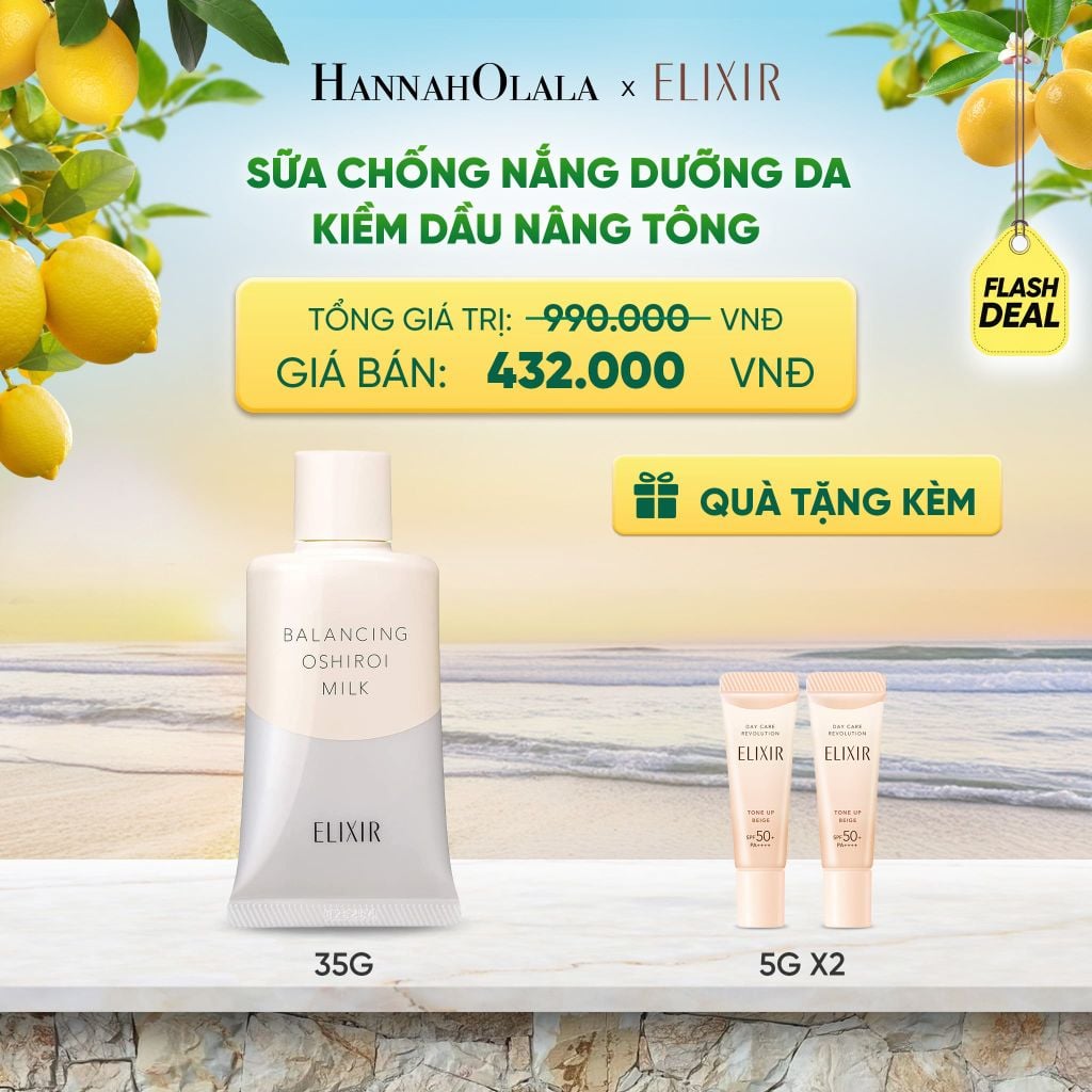  SỮA CHỐNG NẮNG DƯỠNG DA NÂNG TÔNG KIỀM DẦU ELIXIR REFLET BALANCING OSHIROI MILK C 35G - DEAL 12 
