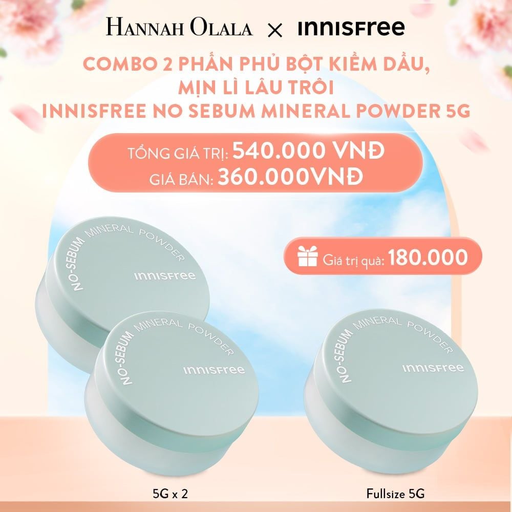  A367_DEAL 12: COMBO 2 PHẤN PHỦ BỘT KIỀM DẦU, MỊN LÌ LÂU TRÔI INNISFREE NO SEBUM MINERAL POWDER 5G 