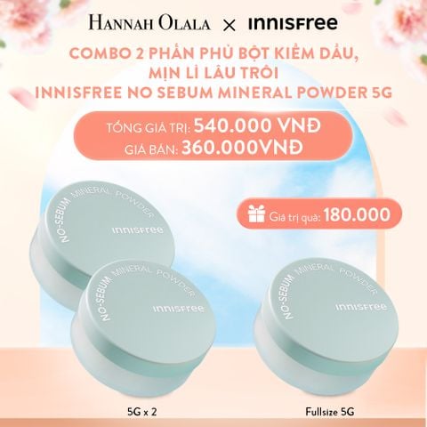  A367_DEAL 12: COMBO 2 PHẤN PHỦ BỘT KIỀM DẦU, MỊN LÌ LÂU TRÔI INNISFREE NO SEBUM MINERAL POWDER 5G 
