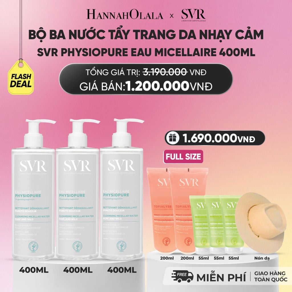  [FLASHSALE] COMBO 3 NƯỚC TẨY TRANG CHO DA NHẠY CẢM SVR PHYSIOPURE EAU MICELLAIRE 400ML - DEAL 12_A419 