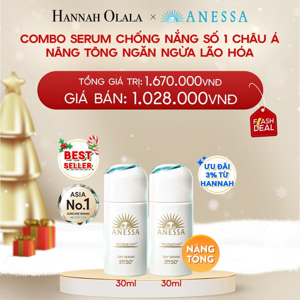  A643_DEAL 12: COMBO SERUM CHỐNG NẮNG DƯỠNG DA NÂNG TÔNG NGĂN NGỪA LÃO HÓA ANESSA DAY SERUM SPF50+ PA++++ 30MLX2 