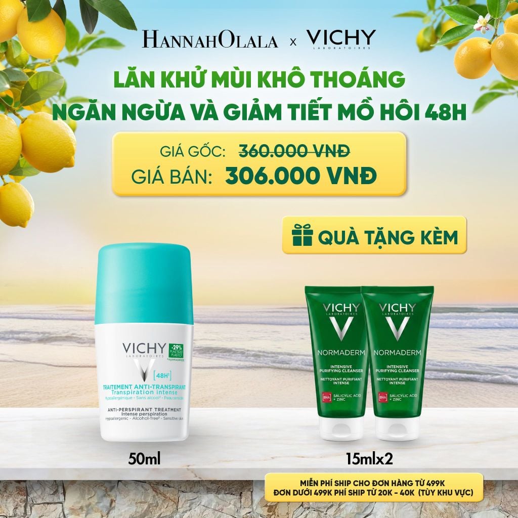  LĂN KHỬ MÙI VICHY KHÔ THOÁNG, NGĂN NGỪA VÀ GIẢM TIẾT MỒ HÔI 48H, KHÔNG GÂY KÍCH ỨNG, SẠM DA 50ML DEAL 12 