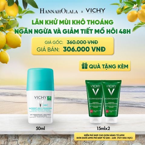  LĂN KHỬ MÙI VICHY KHÔ THOÁNG, NGĂN NGỪA VÀ GIẢM TIẾT MỒ HÔI 48H, KHÔNG GÂY KÍCH ỨNG, SẠM DA 50ML DEAL 12 