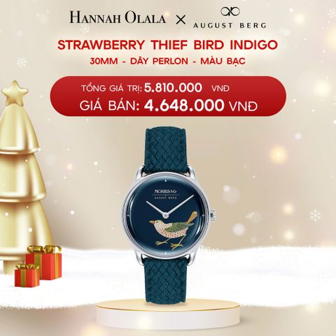  DEAL 12: ĐỒNG HỒ ĐAN MẠCH AUGUST BERG x MORRIS & CO. - MẶT STRAWBERRY THIEF INDIGO 30 MM VIỀN MÀU BẠC - DÂY PERLON 