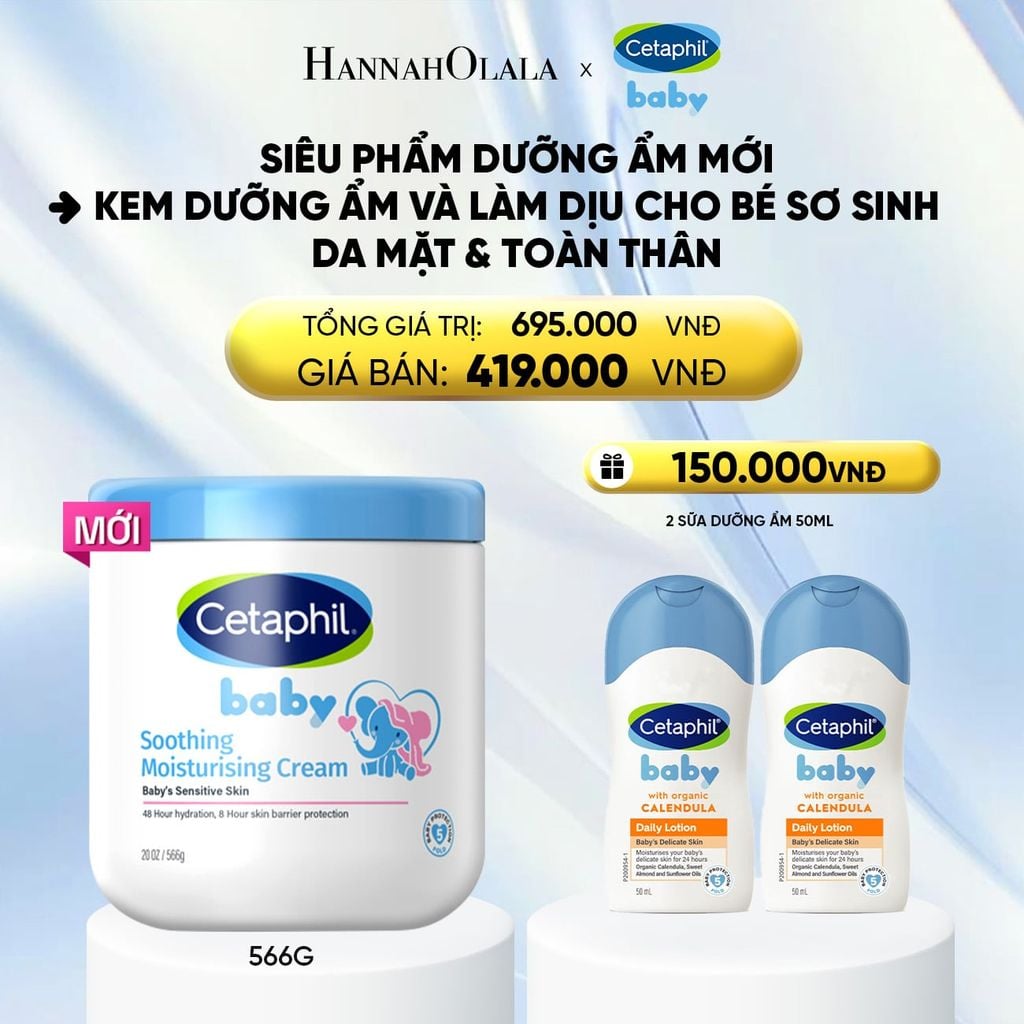  [MỚI] KEM LÀM DỊU VÀ DƯỠNG ẨM CHO BÉ CETAPHIL BABY SOOTHING & MOISTURISING CREAM HŨ 566G - DEAL 12: 